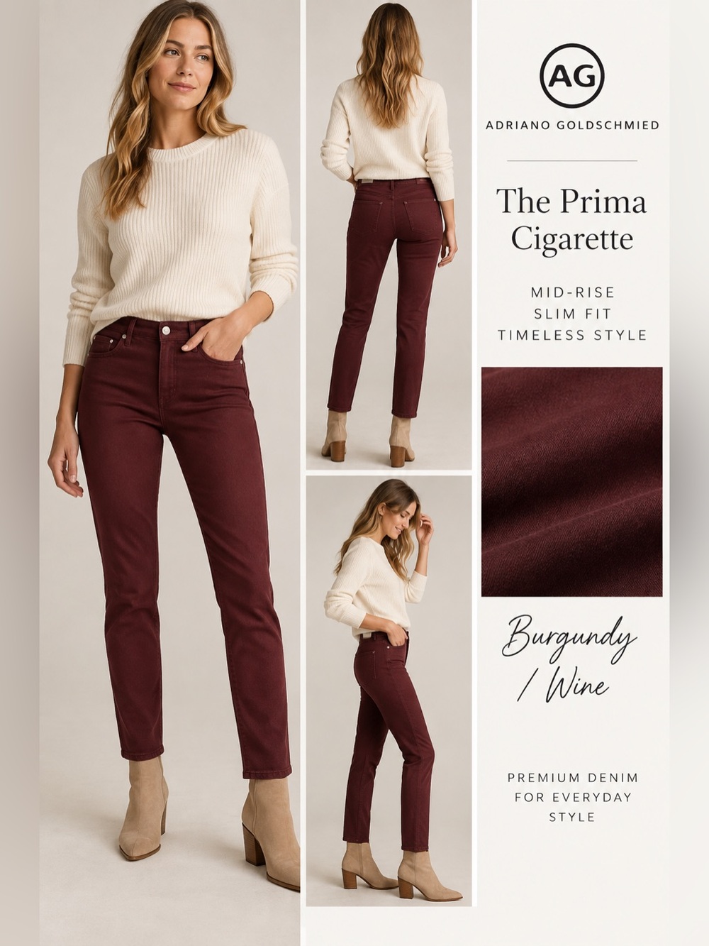 AG The Prima Cigarette Jeans Burgundy 27R